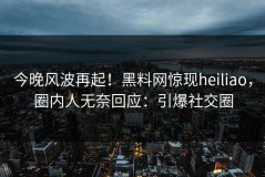 今晚风波再起！黑料网惊现heiliao，圈内人无奈回应：引爆社交圈