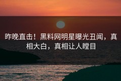 昨晚直击！黑料网明星曝光丑闻，真相大白，真相让人瞠目