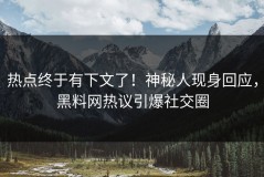 热点终于有下文了！神秘人现身回应，黑料网热议引爆社交圈
