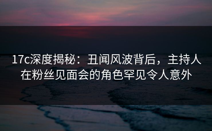 17c深度揭秘：丑闻风波背后，主持人在粉丝见面会的角色罕见令人意外