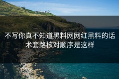 不写你真不知道黑料网网红黑料的话术套路核对顺序是这样