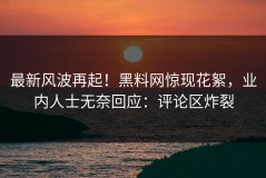 最新风波再起！黑料网惊现花絮，业内人士无奈回应：评论区炸裂