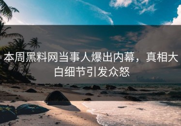 本周黑料网当事人爆出内幕，真相大白细节引发众怒