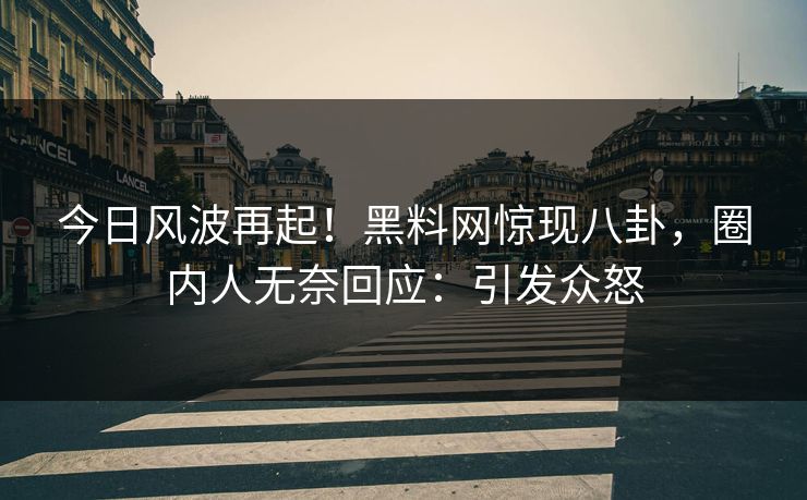 今日风波再起！黑料网惊现八卦，圈内人无奈回应：引发众怒